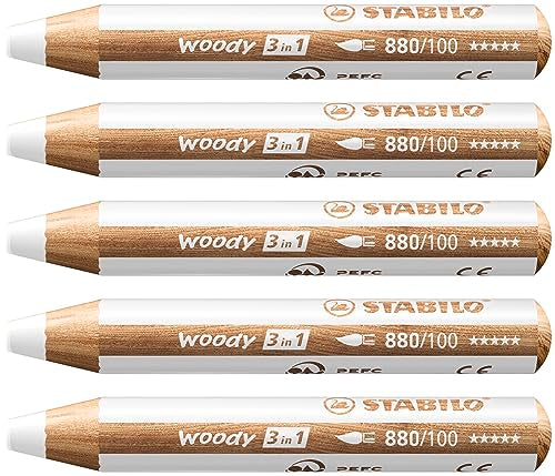 STABILO Buntstift, Wasserfarbe & Wachsmalkreide woody 3 in 1-5er Pack - weiß im Sale