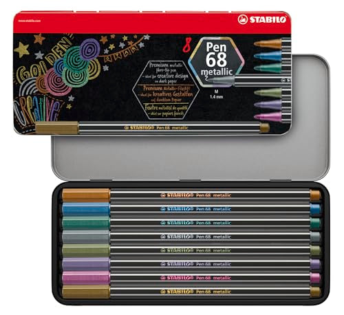 Premium Metallic-Filzstift - STABILO Pen 68 metallic - 8er Metalletui - mit 8 verschiedenen Metallic-Farben