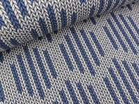 Thumbnail for Albstoffe Hamburger Liebe Check Point Big Knit Check List winterweiß-Jeansblau Melange im Sale