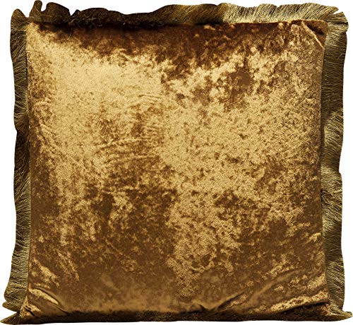 Kare Design Cushion Cannes, Yellow, Fringes, Decorative Cushion, Velvet Look, Decorative Cushion with Zipper, Removable Cover, Including Filling, 45x45 cm (L/W) on Sale