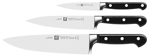 ZWILLING Professional Messer-Set, 3-teilig (Spick-/Garniermesser 10 cm, Fleischmesser 16 cm, Kochmesser 20 cm), Rostfreier Spezialstahl/Kunststoff-Griff mit Nieten, Schwarz [Made in Germany] im Sale