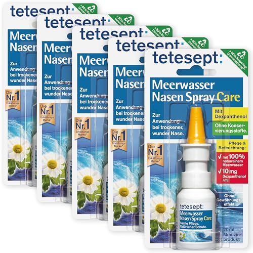 tetesept Meerwasser Nasen Spray Care – 5 x 20 ml – Pflegendes & abschwellendes Nasenspray für natürlichen Schutz & Regeneration – Nasenpflegespray bei Erkältung im Sale