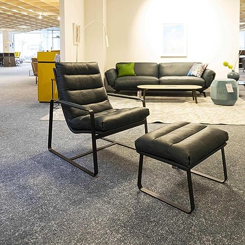 leolux Sessel Indra Leder Raffino Turtle Grün Mit Hocker im Sale