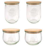 Thumbnail for Weck Gläser Set Tulpenform (4 Einmachgläser, 2x 1000 ml, 2x 500 ml, mit Holzdeckel, zum Einmachen/Aufbewahren von Lebensmitteln) 79212, Klar im Sale