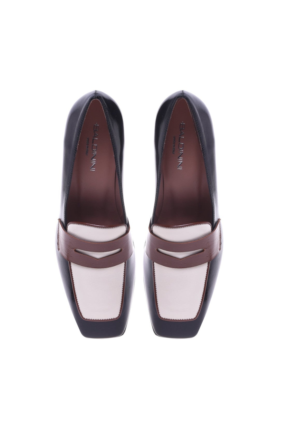 Baldinini loafer with heel in black and cream naplak leather on sale
