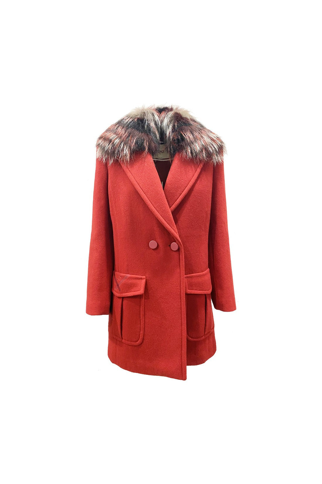 Fendi Fur Collar Wool Coat im Sale