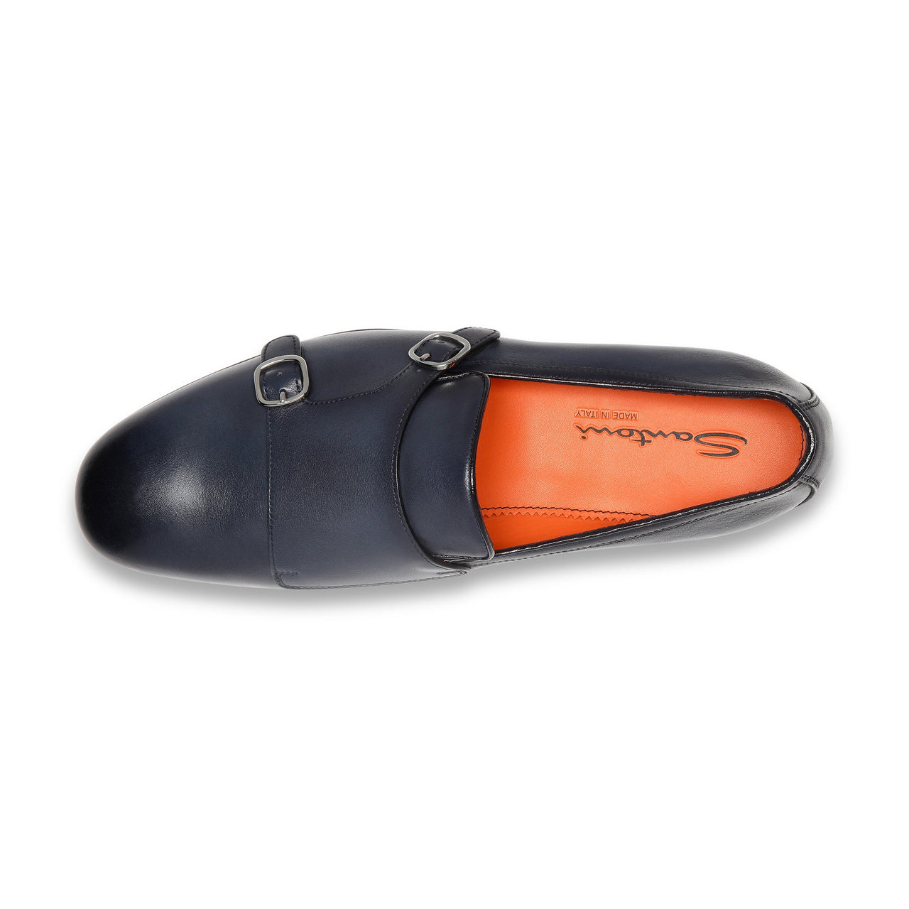 Santoni Men's polished blue leather double-buckle loafer on sale
