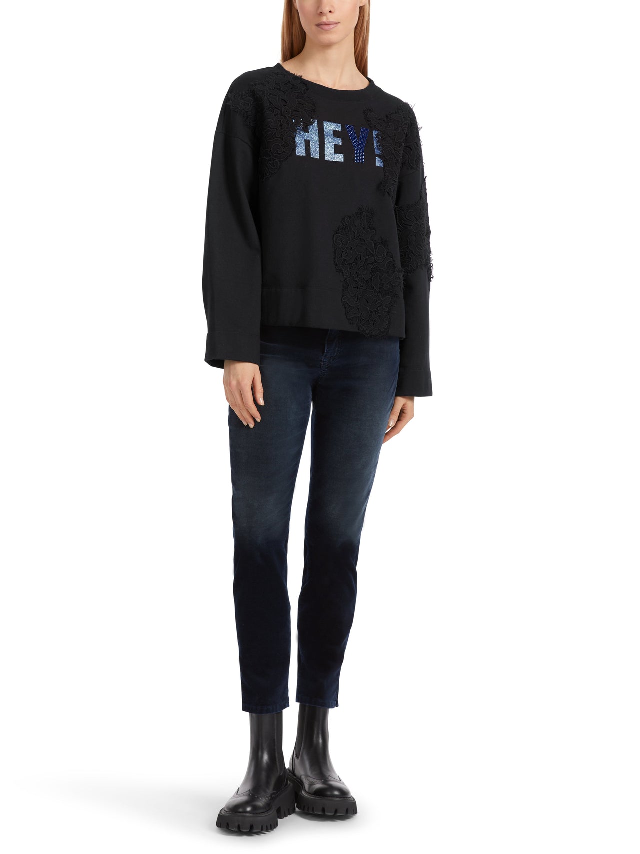 Marc Cain Sweatshirt mit Glitzer und Spitze im Sale