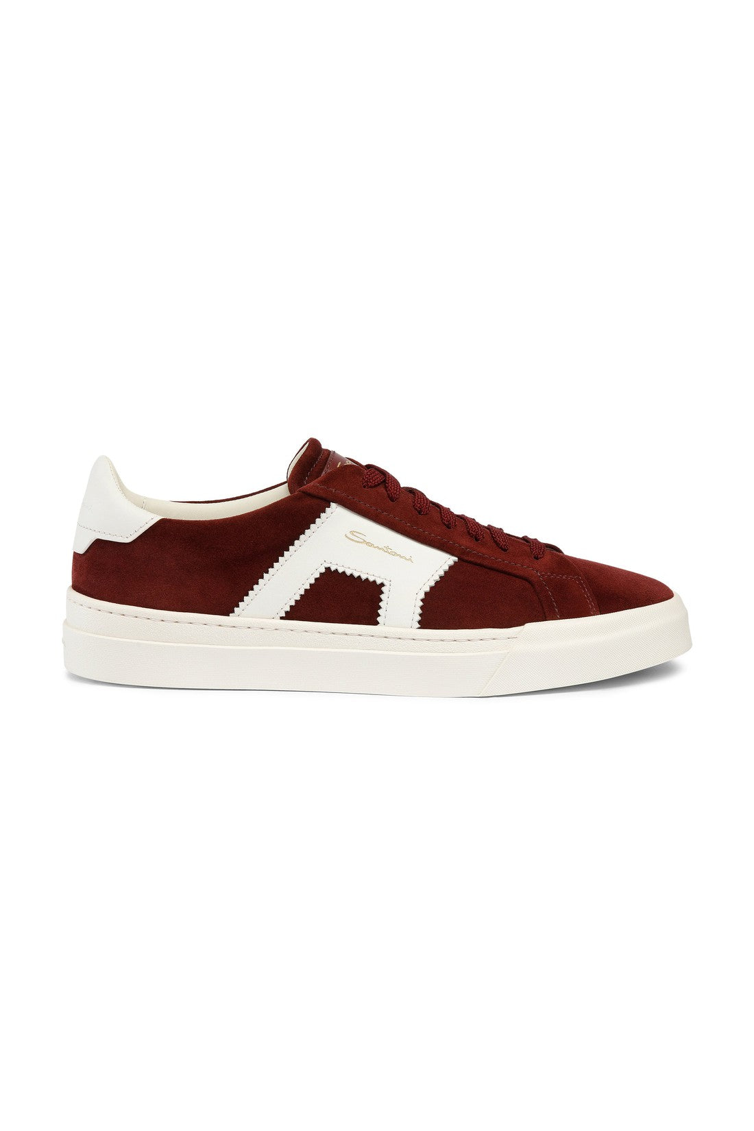 Santoni Men's burgundy and white suede and leather double buckle sneaker on sale