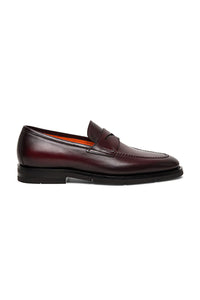 Thumbnail for Santoni Men's polished burgundy leather penny loafer on sale