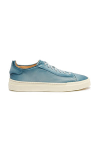 Thumbnail for Santoni Men's polished light blue leather perforated-effect sneaker on sale