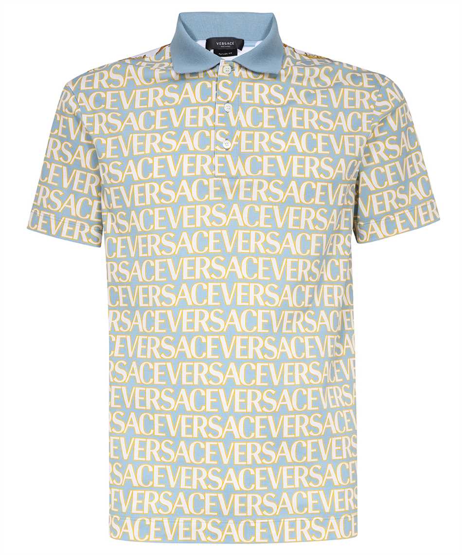 Versace short sleeve cotton pique polo shirt on sale