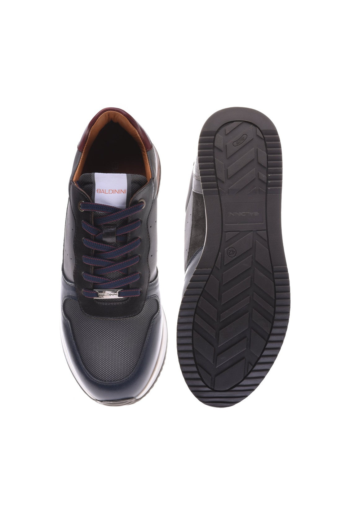 Baldinini Blue leather and fabric Derby shoes on sale