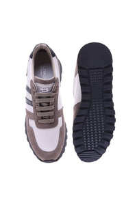 Thumbnail for Baldinini Trainer in cream tumbled calfskin and taupe suede im Sale