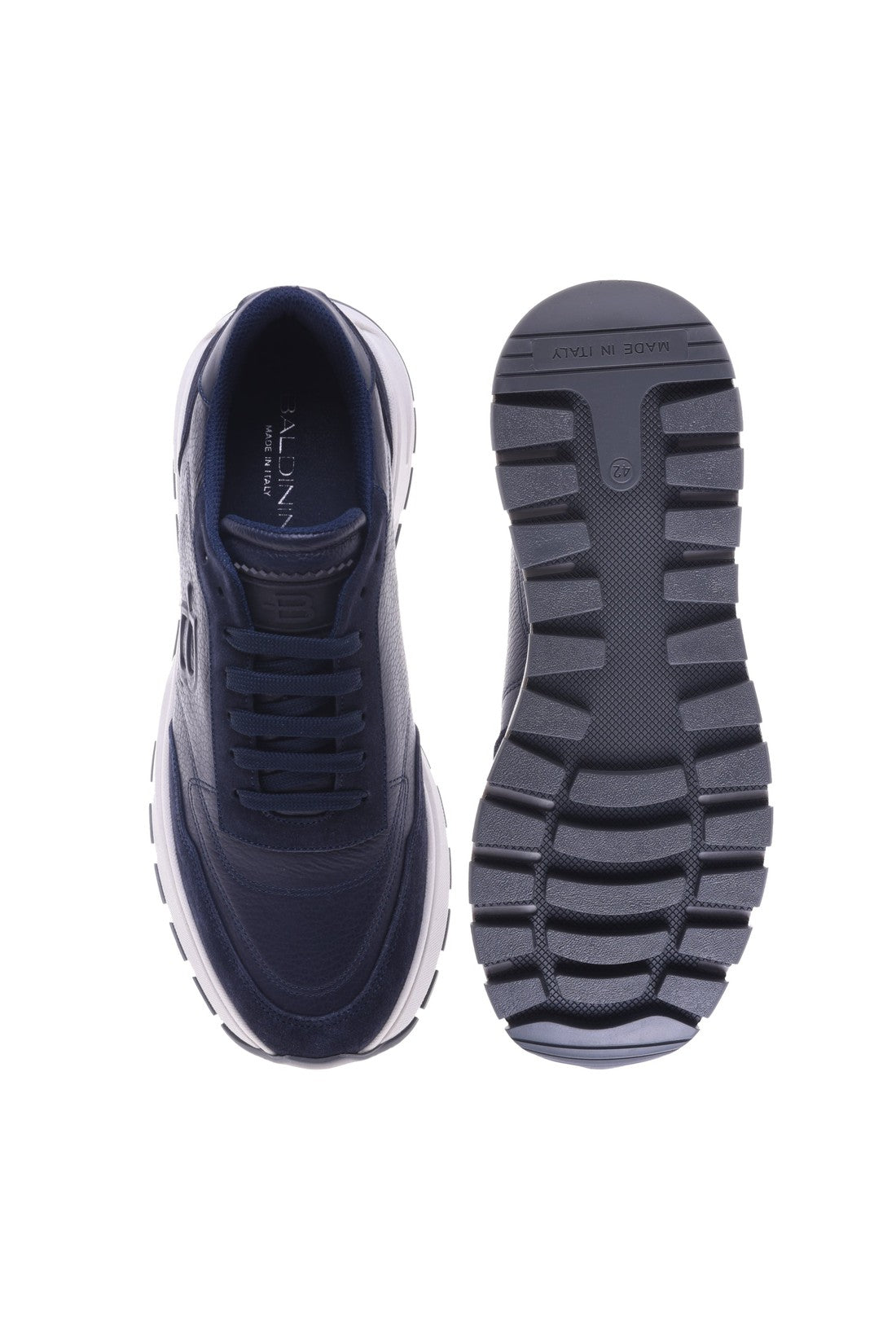 Baldinini Trainer in blue tumbled calfskin and suede im Sale