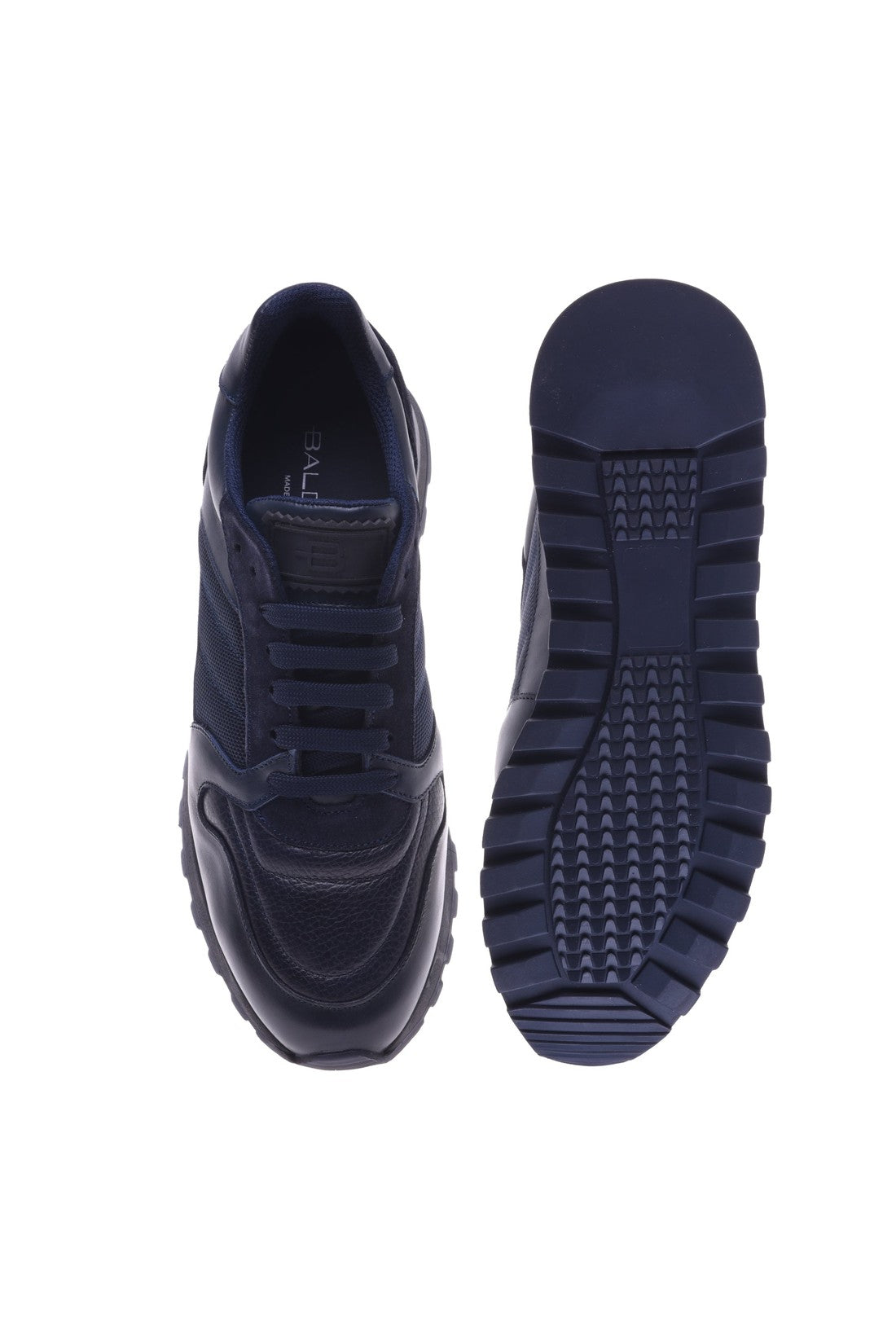 Baldinini Blue leather and fabric trainers on sale